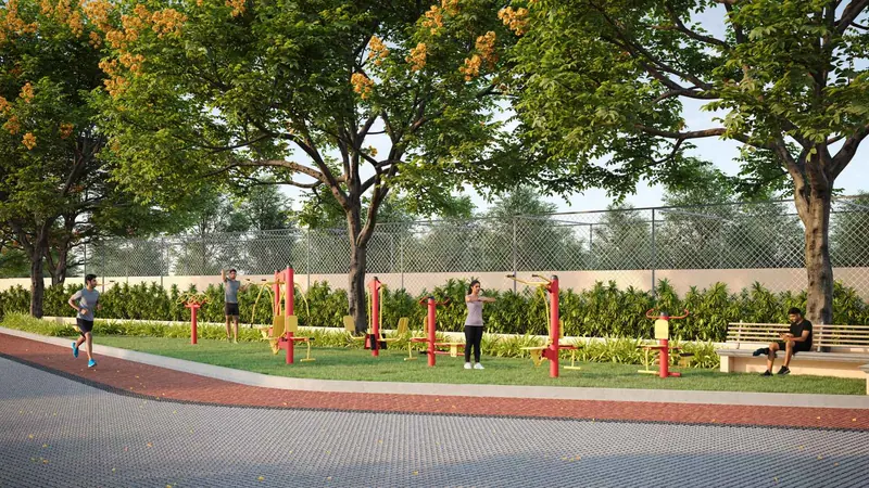 Outdoor cafeteria pavilion among trees