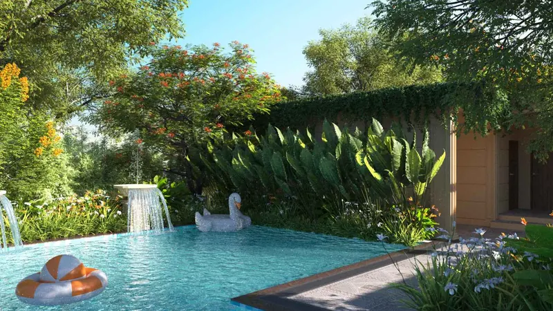 Nava Vruksha swimming pool with water feature